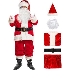 KOMUSMO Santa Claus Costume for Men, Deluxe Velvet Christmas Santa Suit Set, Classic Xmas Adult Santa Outfit Cosplay