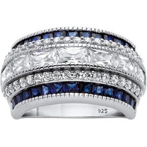 PalmBeach Platinum-Plated Sterling Silver Emerald Cut Cubic Zirconia and Simulated Princess Green Emerald or Blue Sapphire Anniversary Ring Size 9