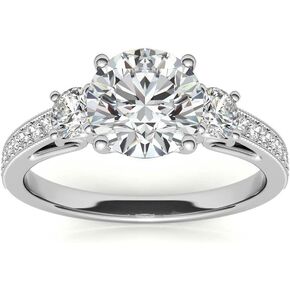 Three Stone Moissanite Wedding Anniversary Engagement Ring for Women 1-1/2 Carat (ctw) Round Cut Wedding Anniversary Promise Rings