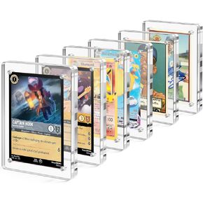6 Pack Magnetic Sports Cards Display Frame, Trading Cards Acrylic Card Frame, Baseball Cards Magnetic Trading Card Display Frames Desktop & Wall Display - 6 Sets Clear