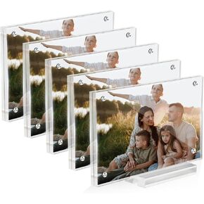 4x6 Magnetic Acrylic Picture Frame with Base, Both Horizontal Vertical or Slant Back Display, Double Sided Clear Photo Frame, Frameless Lucite Frames