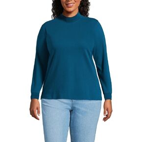 Lands' End Women Long Sleeve Relaxed Cotton Mock Baltic Teal Regular Medium