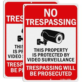 GicnKeuz Video Surveillance Signs, 10x7 Inches No Trespassing Sign Private Property Sign, Security Camera Sign, Rust Free .040 Aluminum, Reflective, Fade Resistant,Indoor or Outdoor Use (4-Pack)