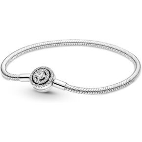 Pandora Moments Halo Clasp Snake Chain Bracelet - Sterling Silver Charm Bracelet for Women - Compatible Moments Charms - Features Sterling Silver & Cubic Zirconia - 6.7"