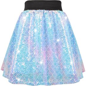 Girls Sequin Skirt, Kids Sparkly Skirt Rainbow Glitter Skirt Skorts for 6-10 Years