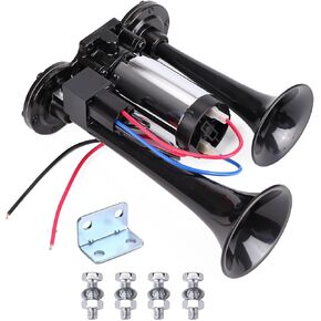 12V 150db Train Air Horn for Truck Car, Dual Electric Air Horns Kit with Compressor for 12V Vehicles Trucks Pickup Trains Lorrys SUVs Cars Boats (12V SilverBlack)