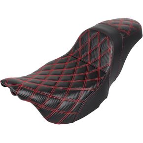 Motorcycle Step-Up Extended Seat Driver & Passenger Seat Fit for Harley Touring Electra Glide Road Glide Road King Street Glide 2008-2023, Black Stitch