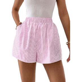 Floerns Women's Striped Print Elastic High Waist Wide Leg Casual Shorts