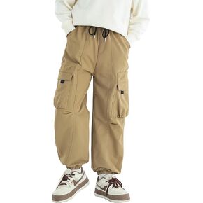 MINI PANDA Kid's Jogging Pants Boys' Quick-Dry Hiking Pants Teenage Cargo Pants,Medium Thickness