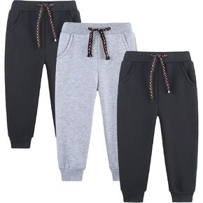 3 Pack Boy's and Girl's Fleece Pull on Jogger Sweatpant with Pockets and Drawstring 2-13 Years