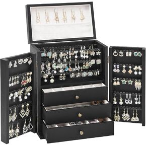 Jewelry Box Organizer, Large Wooden Jewelry Boxes for Women, Earring Jewelry Organizer for Necklace Earring Ring Bracelet, Rustic Jewelry Organizer Box for Girls, Christmas Gift for Her