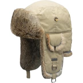 Fur Winter Trapper Hat,100% Rabbit Fur Aviator Ski Trapper Trooper Pilot Hat,Snow Eskimo Hat