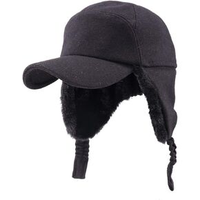 Gisdanchz Wool Baseball Hat with Visor and Ear Flaps Winter Warm Cap for Men Women