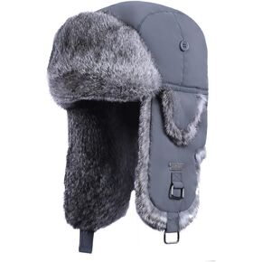 Winter Trapper Hat, Warm 100% Rabbit Fur Aviator Hat, Russian Trooper Hunting Ski Hat