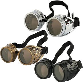 Steampunk Accessories, Steampunk Goggles 3 PCS Steampunk Glasses, Victorian Goggles for Cospaly Vintage Retro Steampunk Sunglasses Cyberpunk Gothic Welding Glasses for Festival Holiday Costumes