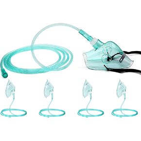 4 Packs Pediatric Standard Oxygen Mask with 6.6' Tubing and Adjustable Elastic Strap - Size S