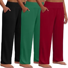 Neer 3 Pack نساء حجم كبير سراويل اليوغا واسعة الساق عالية الخصر Sweatpants حجم كبير السراويل بالازو بنطلون طويل وواسع مع جيوب