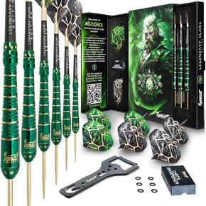 IgnatGames Darts Metal Tip Set - 6 pcs Premium 21g Brass Barrels Steel Tip Darts Set with TwinForce® Shafts & Rubber O'Rings, 16 pcs Standard & Slim GlideXPro® Flights + Dart Sharpener