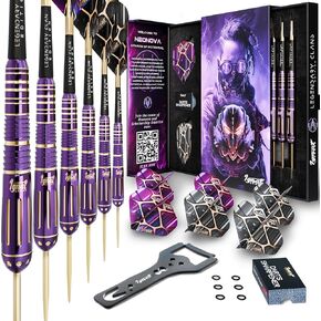 IgnatGames Darts Metal Tip Set - 6 pcs Premium 21g Brass Barrels Steel Tip Darts Set with TwinForce® Shafts & Rubber O'Rings, 16 pcs Standard & Slim GlideXPro® Flights + Dart Sharpener