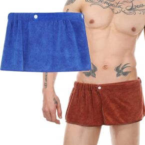 2 Pack Men Soft Wearable Bath Towel Short Pants Soft Mircofiber Swimming Beach Towel Blanket Toalla De Playa (Coffee+Blue)