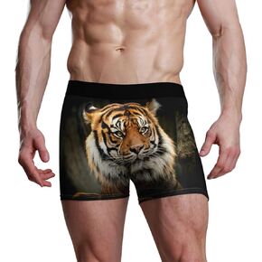 Pigsaly Black Yellow Tiger Head Animal King Men's Boxer Briefs Underwear Short Pants Underpants S