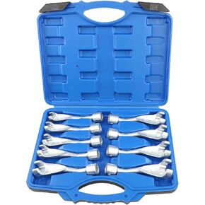 9pc Common Rail Injection Fuel Line Socket Set, 12 Point Injector Fuel Line Socket 1/2" Dr, 12mm 14mm 16mm 17mm 18mm 19mm 21mm 22mm 24mm, Removal Temperature Sensors Thermo Switches