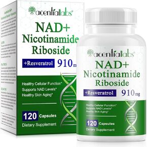 مكمل NAD، نيكوتيناميد ريبوسيد ريسفيراترول 910 مجم، مكمل NAD عالي النقاء للوظيفة الخلوية الصحية، يدعم مستويات NAD لشيخوخة البشرة الصحية، مكمل غذائي 120 كبسولة