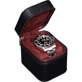 ROTHWELL Single Watch Travel Case with Accessory Compartment | Compact PU Leather Protective Box, Microsuede Interior | Fits Watches & Smartwatches Up to 55mm | Accessory Lid for Jewelry (Tan/Brown)