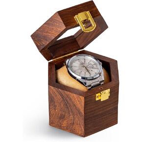 Men’s Watch Box Organizer – Dark Rosewood Display Case with Glass Lid, Stylish Travel Watch Storage, Gift for Him (6 Slot)