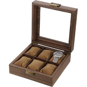 uxcell Watch Box for Men, 12 Slots PU Leather Watch Display Organizer Case, Grain Watch Storage Box with Glass Lid and Removable Cushion for Most Watches Smart Watches