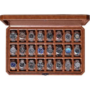 ROTHWELL 24 Slot Watch Case with Lock – Luxury Watch Box to Display and Organize Your Collection | Real Glass Top | Premium Storage for Watch Collectors (Black/Red)