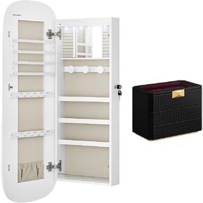 SONGMICS LED Jewelry Cabinet Bundle with 3-Tier Watch Box, Stackable 8-Slot Watch Case, White Surface with Greige Lining UJJC026W01 and Ink Black Surface with Wine Red Lining UJWB021R01