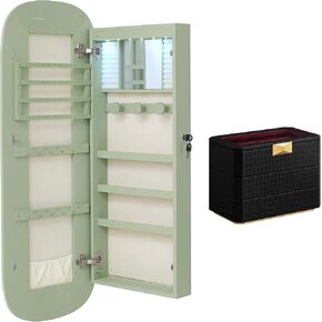 حزمة خزانة مجوهرات SONGMICS LED مع صندوق ساعة من 3 طبقات، وحافظة ساعة قابلة للتكديس بـ 8 فتحات، وسطح أخضر لوريل مع بطانة بيضاء كريمية UJJC026C01 وسطح أسود حبر مع بطانة حمراء نبيذية UJWB021R01 in Kuwait