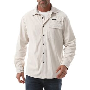 Sumolux Mens Corduroy Button Down Shirts Shacket Casual Long Sleeve Jacket Lightweight Work Shirts with Flap Pockets