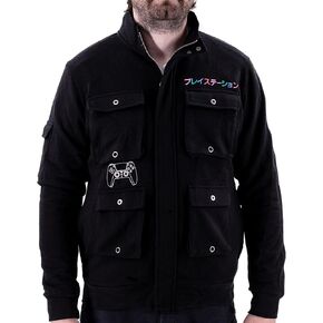 Ripple Junction Sony PlayStation Men's Military Cargo Full Zip Jacket Controller Katakana Logo Embroidery Officially Licensed