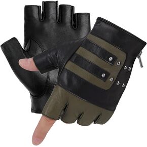 FIORETTO Mens Genuine Leather Fingerless Gloves Unlined Half Finger Punk Gloves for Driving Cycling Motorcycle M200801
