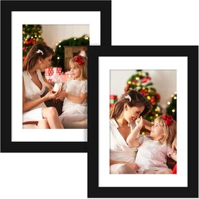 SYNTRIFIC 5x7 Picture Frame Set of 2,Display Pictures 4x6 with Mat or 5x7 Without Mat,Wall Hanging Photo Frame or Tabletop Display,Black