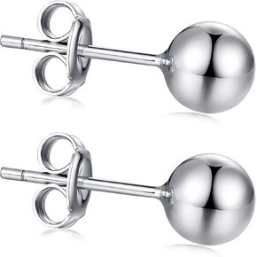 Jiamiaoi 18K White Gold Plated Polished Ball Stud Earrings Hypoallergenic Nickel Free Earrings 925 Sterling Silver Ball Earrings Simple Earrings Round Stud Earrings for Men Women