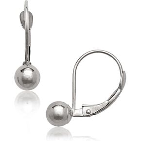 Jewelryweb - Real 14k White Gold Fixed Polished Ball Lever Back Earrings - 4mm, 5mm, 6mm, 7mm, 8mm, 9mm, 10mm - Gold Dangle Earrings for Women- Hypoallergenic