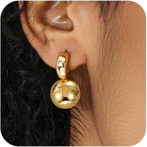 Gold Ball Earrings for Women Dainty Ball Drop Dangle Earrings 14K Gold/Silver Plated Hypoallergenic Trendy Round Ball Earrings