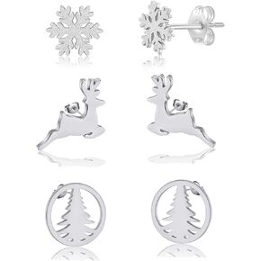 3 Pairs Christmas Snowflake Earrings Stud for Women Men Simple Christmas Tree Reindeer Winter Earrings Set Hypoallergenic Cute Xmas Earrings Hoilday Jewelry Gifts