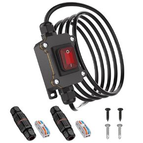 10FT 12V Inline Switch IP67 Waterproof, Outdoor On/Off Toggle Switch with PCT-222 Quick Connector, DC 12V-24V 20A On Off Switch 12 Volt Inline Cord Switch with Red LED Rocker Button