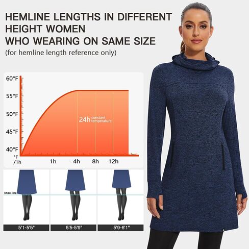 Soneven Women Thermal Fleece Long Sweatshirt Tunic Dress Pullover Warm Winter Outfits Pocket Thumb Holes Cowl Neck Gaiter in Kuwait