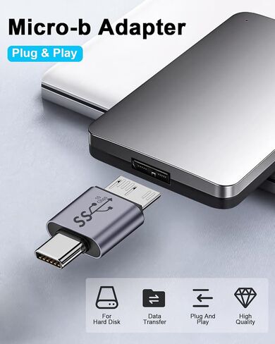 Duttek USB C to Micro B Adapter 10Gbps, Micro B to USB C 3.2 Adapter, USB Type C Female to Micro B Male Converter Adapter for Hard Drive Cable, External Hard SSD Drive, Tablet, Phone, Laptop, 2 Pack in Saudi Arabia