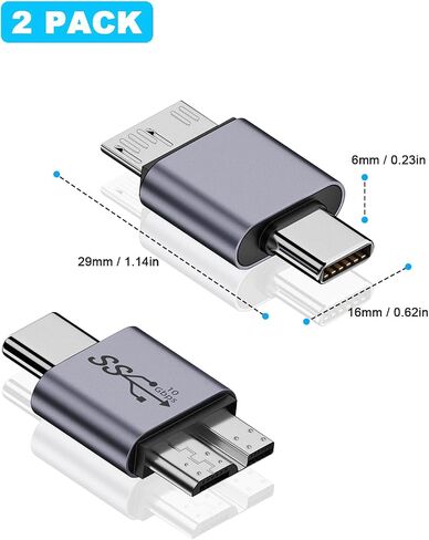 Duttek USB C to Micro B Adapter 10Gbps, Micro B to USB C 3.2 Adapter, USB Type C Female to Micro B Male Converter Adapter for Hard Drive Cable, External Hard SSD Drive, Tablet, Phone, Laptop, 2 Pack in Saudi Arabia