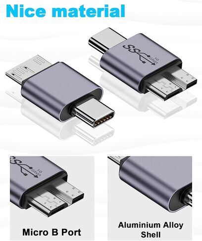 Duttek USB C to Micro B Adapter 10Gbps, Micro B to USB C 3.2 Adapter, USB Type C Female to Micro B Male Converter Adapter for Hard Drive Cable, External Hard SSD Drive, Tablet, Phone, Laptop, 2 Pack in Saudi Arabia
