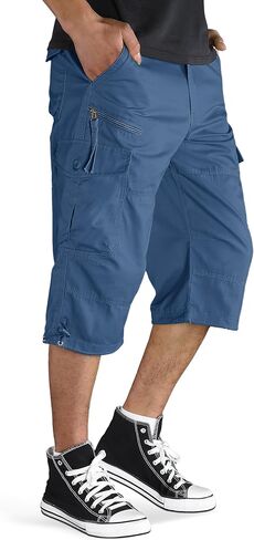 TACVASEN Men's Capri Pants with 7 Pockets Cargo Shorts Twill Elastic Below Knee 3/4 Capri Long Shorts in Saudi Arabia