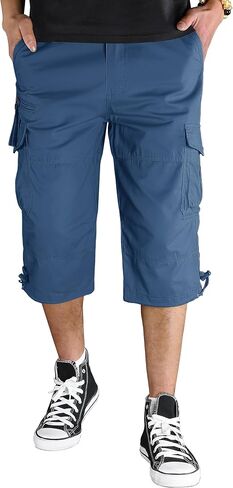 TACVASEN Men's Capri Pants with 7 Pockets Cargo Shorts Twill Elastic Below Knee 3/4 Capri Long Shorts in Saudi Arabia