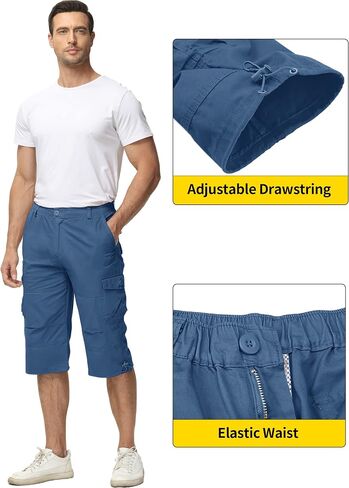 TACVASEN Men's Capri Pants with 7 Pockets Cargo Shorts Twill Elastic Below Knee 3/4 Capri Long Shorts in Saudi Arabia