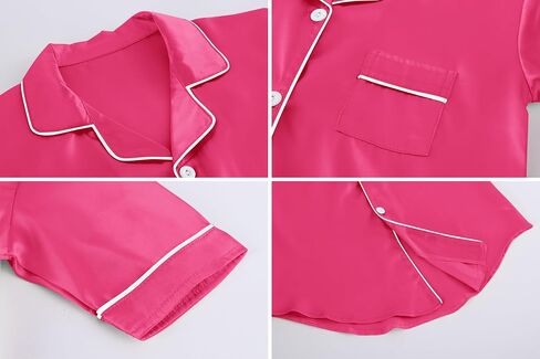 Schbbbta Girls & Women Silk Nightgown, Short Sleeve Button Down Satin Nightshirt Pajama House Dress, 3 Years- Women 2XL in Saudi Arabia